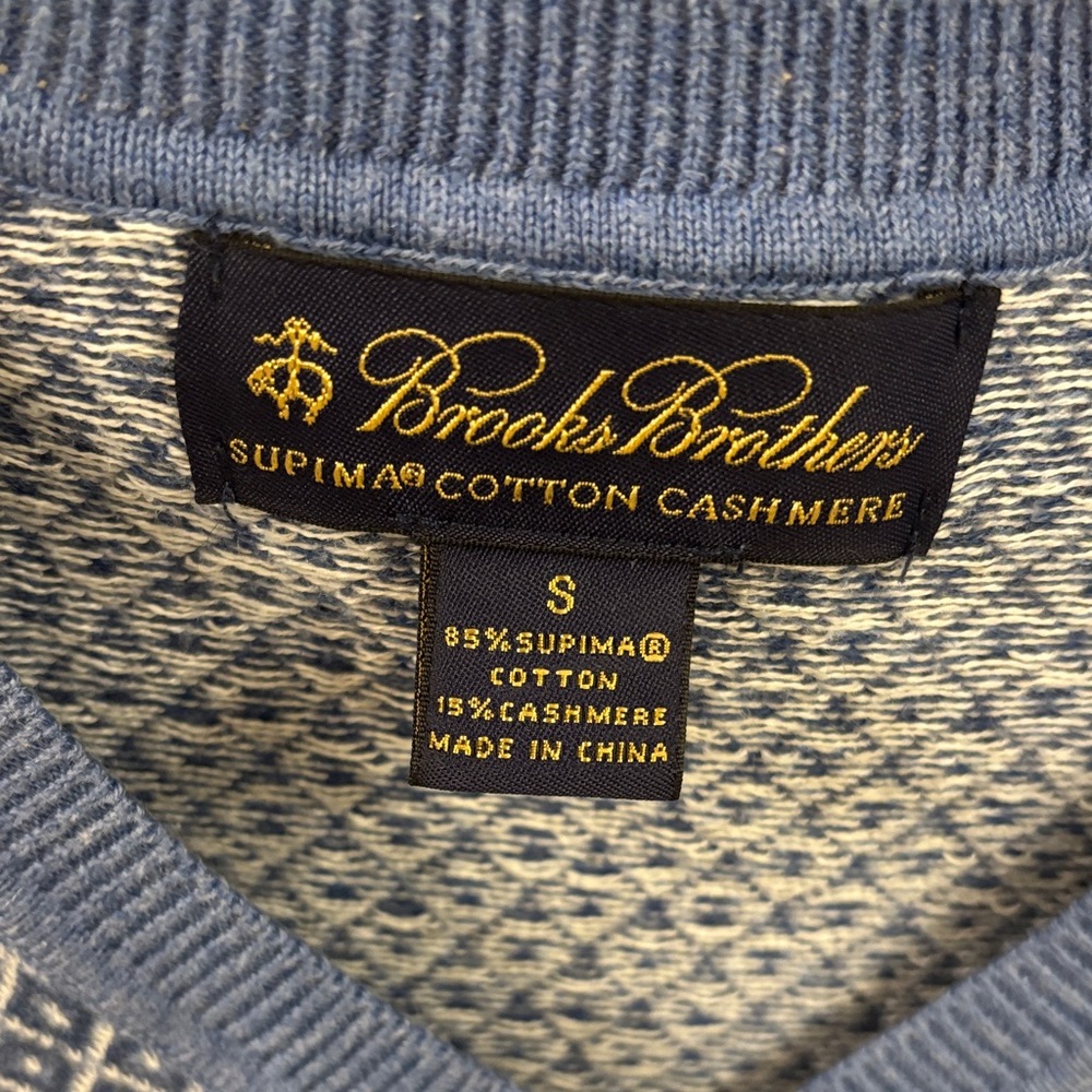 Brooks Brothers Supima Cotton Cashmere V-Neck Blue Diamond Sweater - Picture 2 of 7